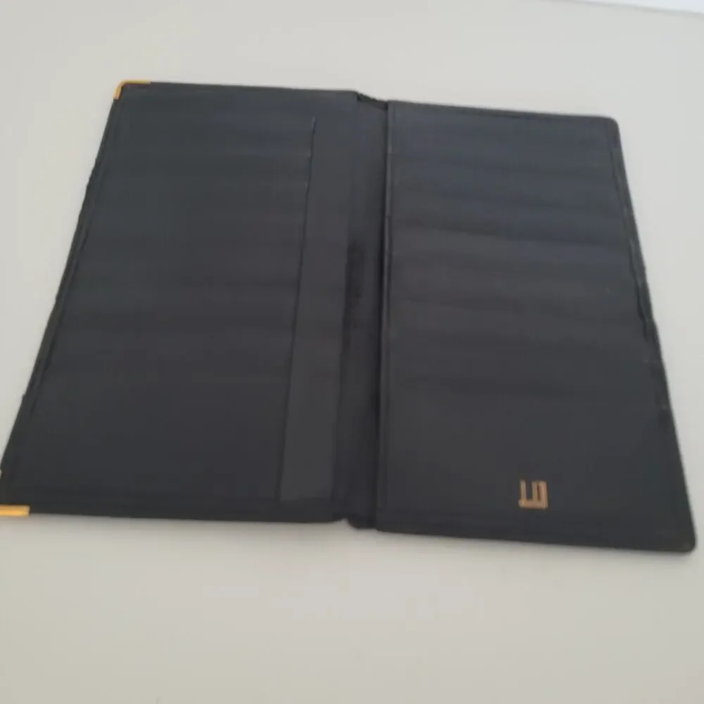 Dunhill Designer Checkbook Card Bill Holder Wallet Black Bifold Leather Retro